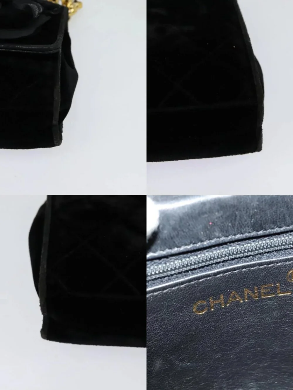 CHANEL Matelasse Camellia Chain Shoulder Bag Velor Black Gold CC Auth bs26015